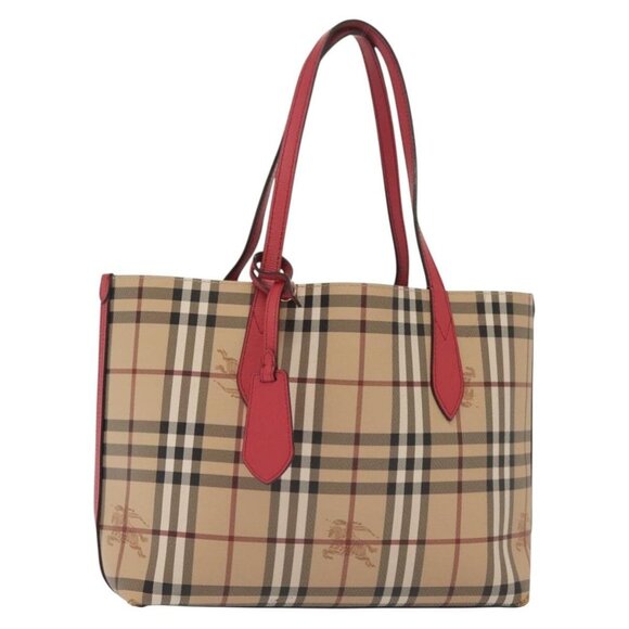 BURBERRY Nova Check Tote Bag PVC Beige Pink gold Auth - Picture 12 of 15